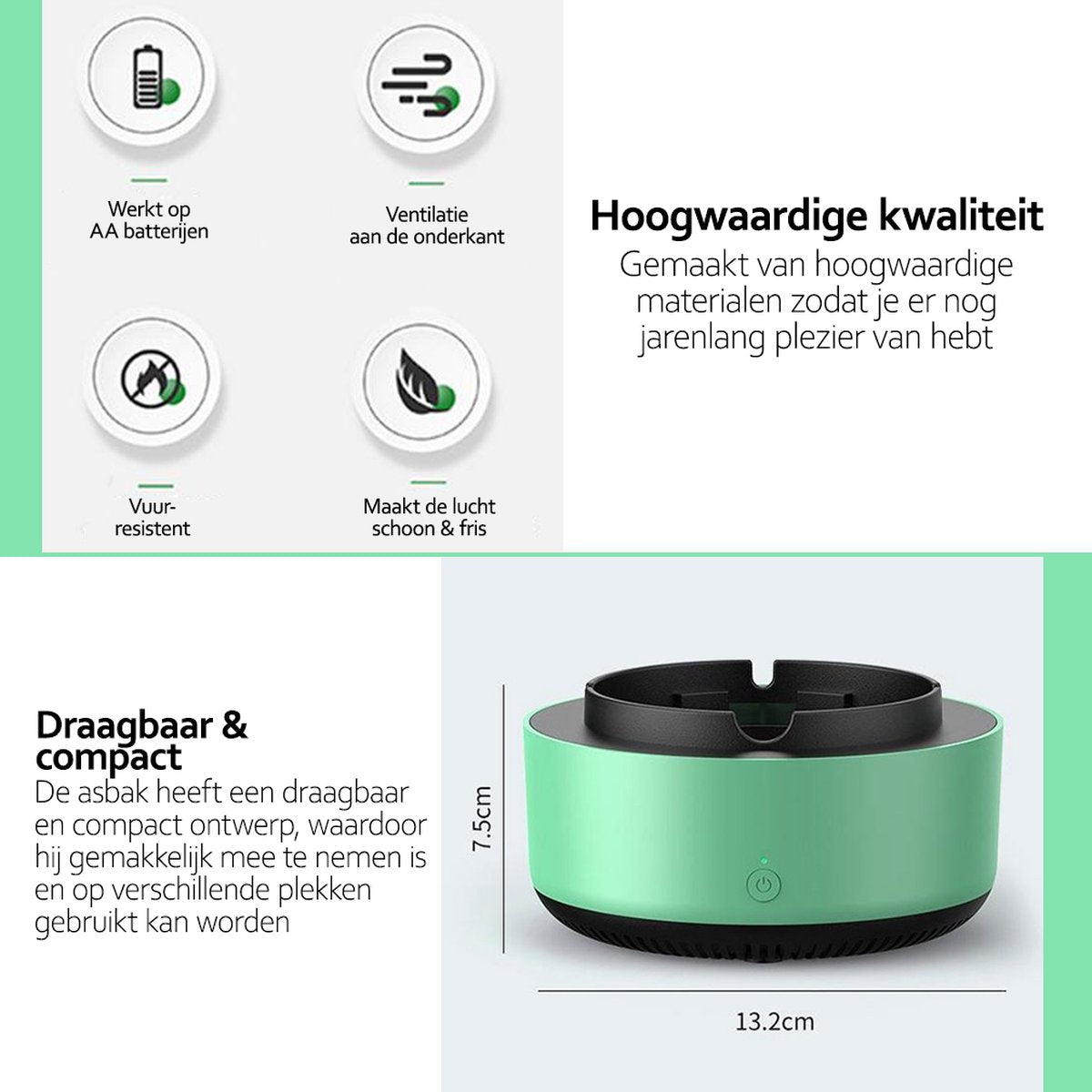 Deluqse Asbak Met Luchtreiniger - Groen