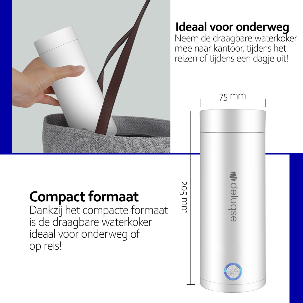 Deluqse Draagbare Waterkoker - Wit - 400ml