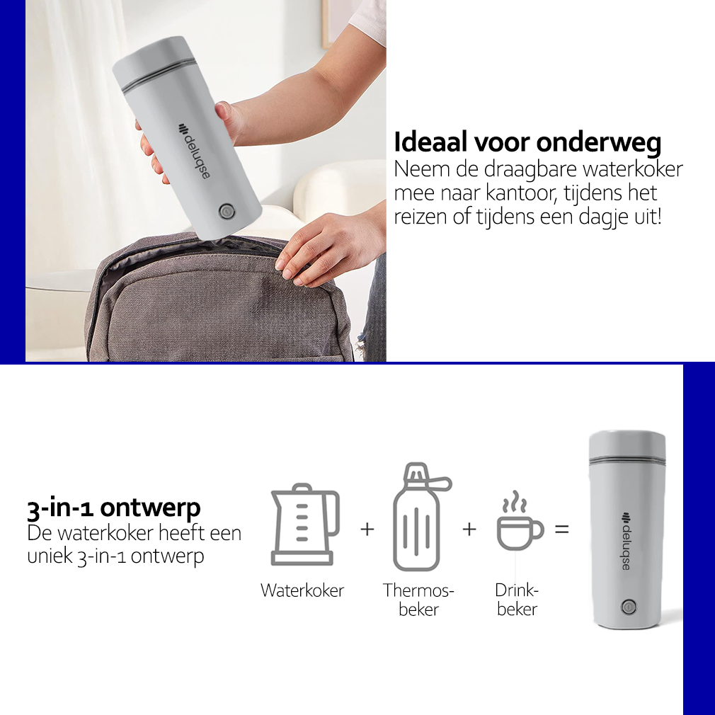 Deluqse Draagbare Waterkoker - Grijs - 350ml