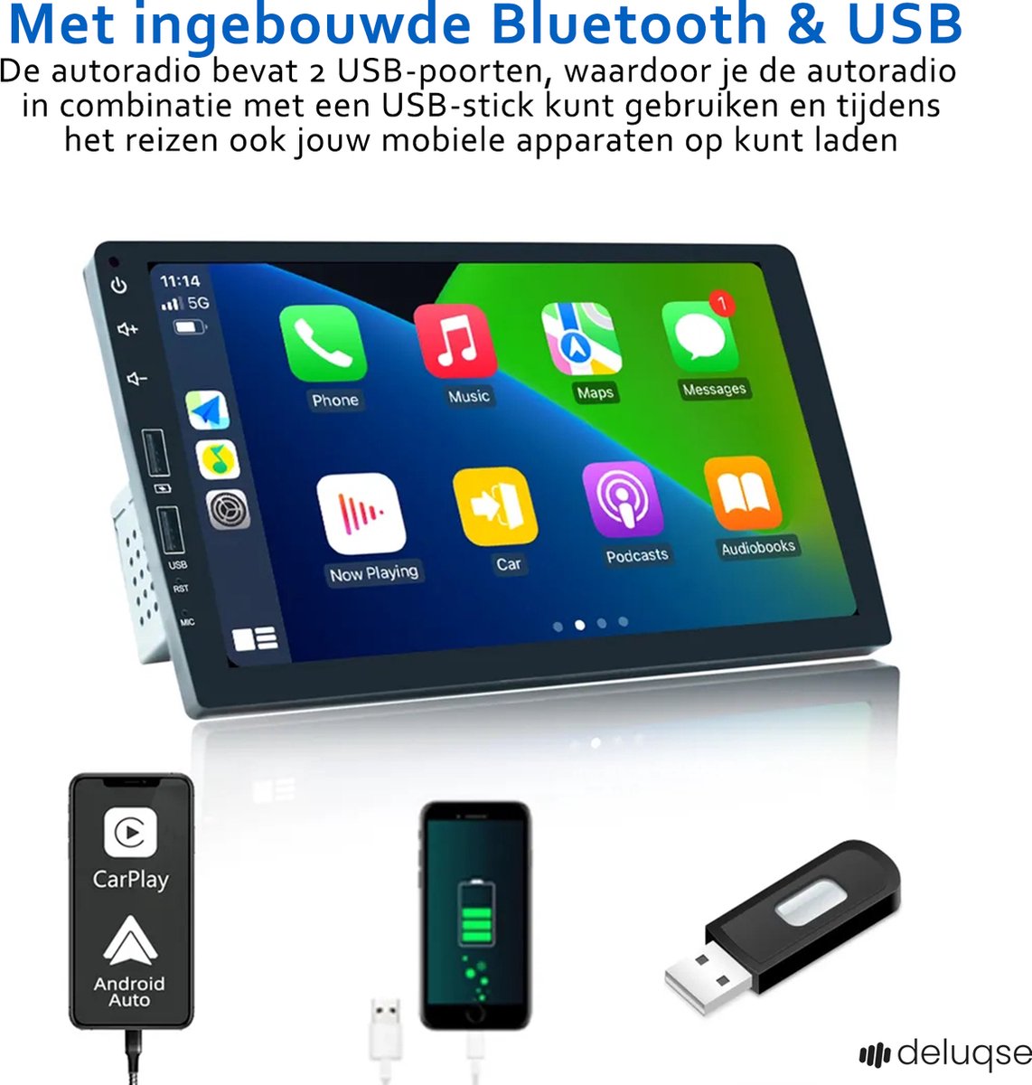 Deluqse 1 Din Autoradio - 9inch Scherm