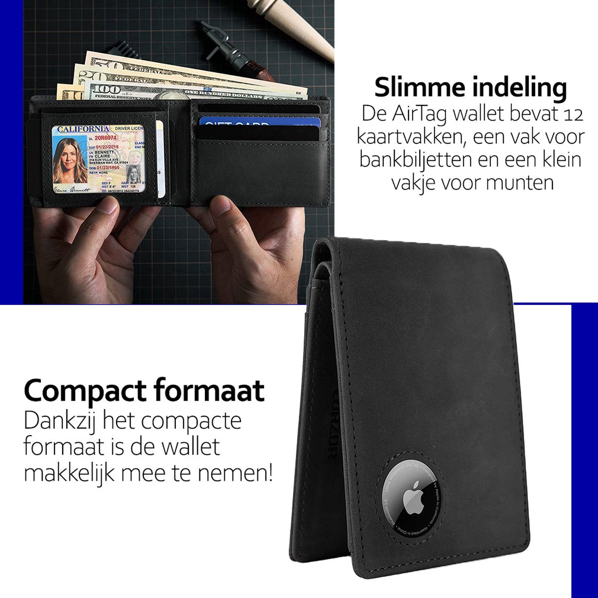 Deluqse Retro Airtag Wallet - Zwart