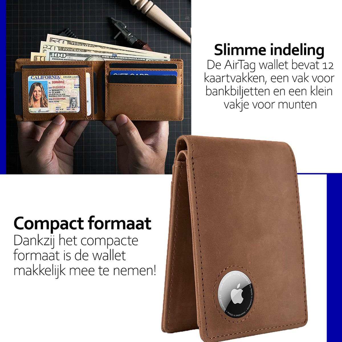 Deluqse Retro Airtag Wallet - Bruin