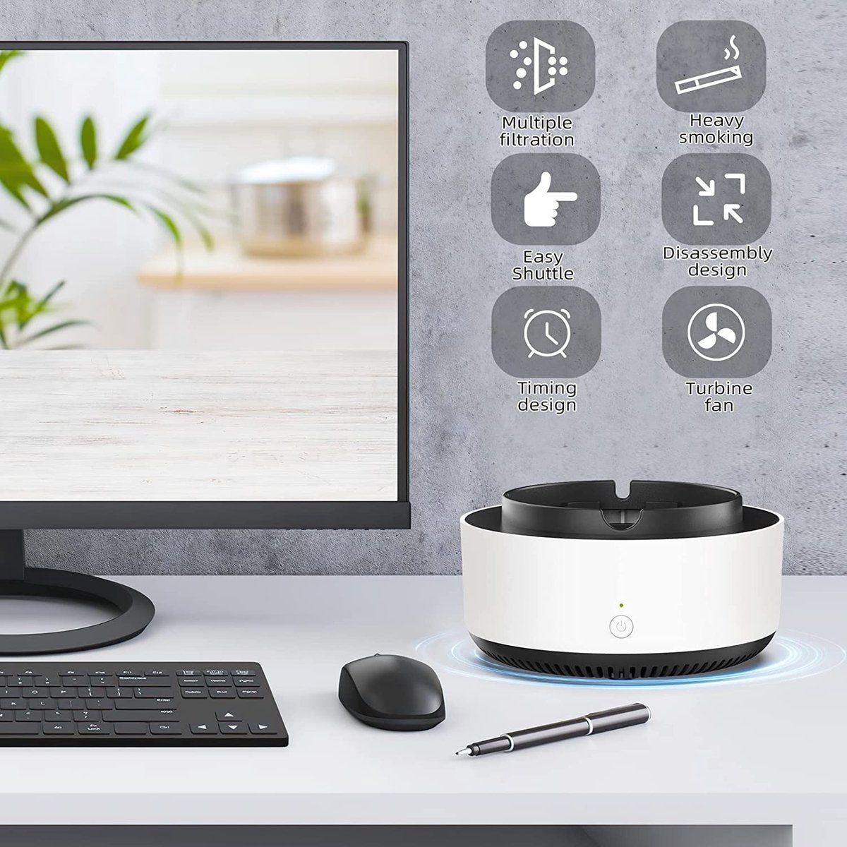 Deluqse Asbak Met Luchtreiniger - Wit