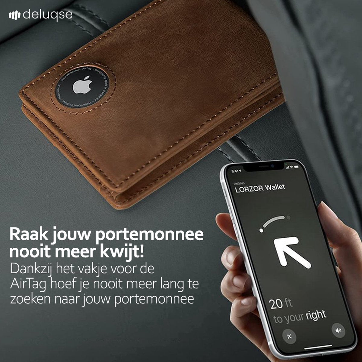 Deluqse Retro Airtag Wallet - Zwart